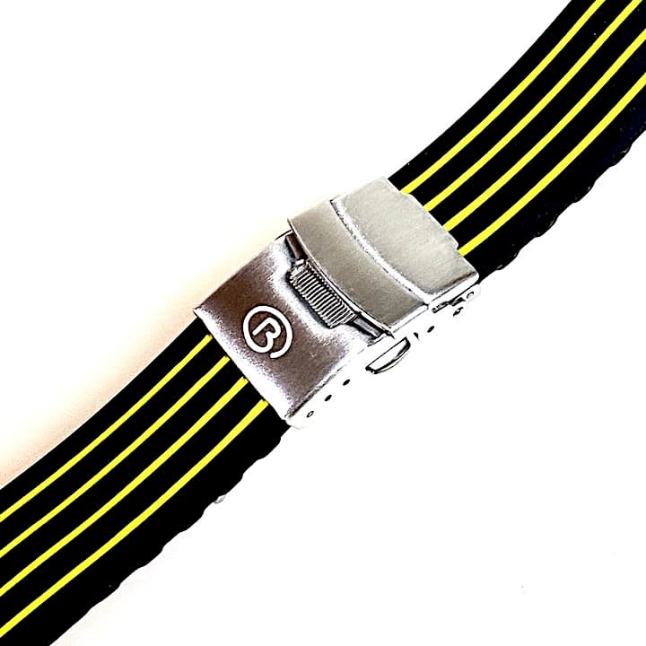 22mm VOSTOK silicone strap, black with yellow stripes (PUS10-22mm) - 3