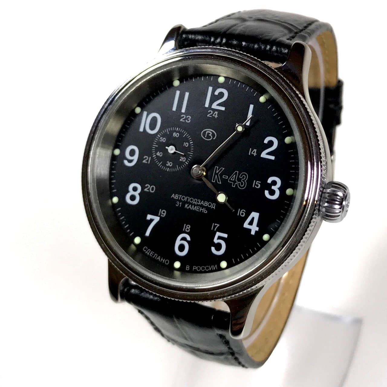 20mm, original black leather strap by VOSTOK, black (LD20-01) - 4