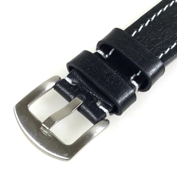 20mm VOSTOK, strap AVIATOR, calfskin, black, white stitched (LD20-02) - 3