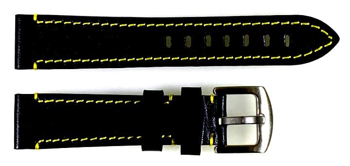 22mm Vostok, Armband AVIATOR, Kalbsleder, schwarz, gelb gesteppt (LD22-03)