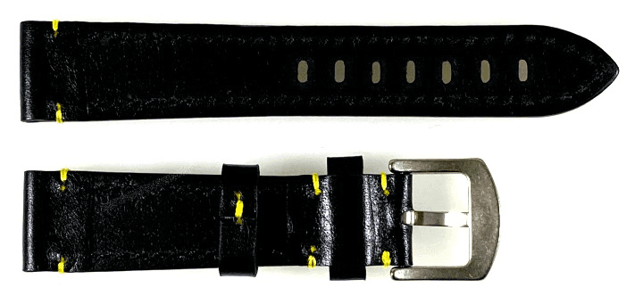 22mm VOSTOK, strap AVIATOR, calfskin, black, yellow stitched (LD22-03) - 2