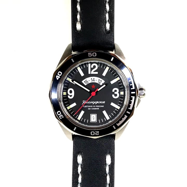 Russian automatic watch VOSTOK KOMANDIRSKIE K-46 with additional 24hr time indication, AVIATOR strap by VOSTOK, stainless steel, brushed, ø41mm - 4