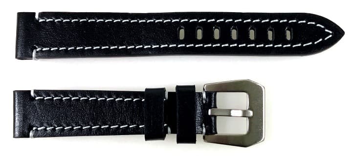 18mm Vostok, Armband AVIATOR, Kalbsleder, schwarz, weiß gesteppt (LD18-11)