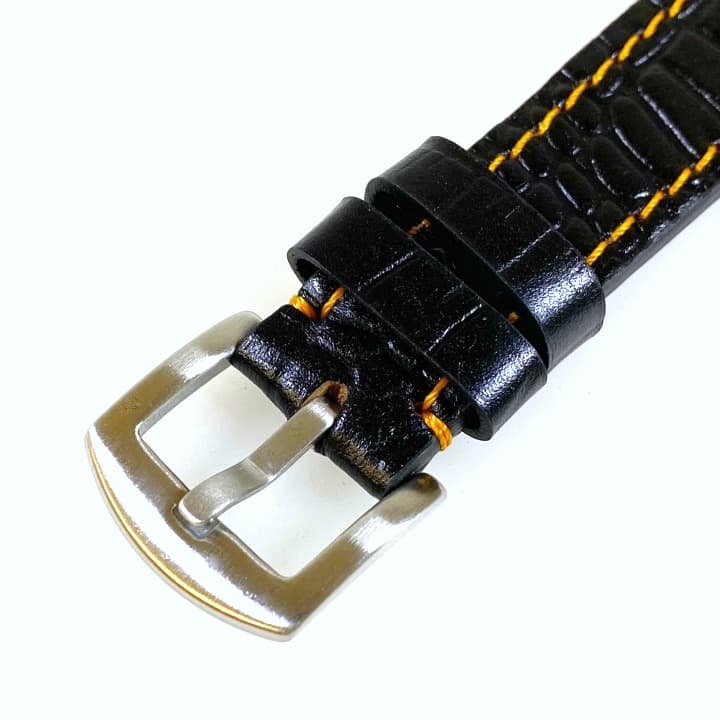 20mm VOSTOK, strap AVIATOR, calfskin, imitation of croco leather, black, orange stitched (LD20-10) - 3