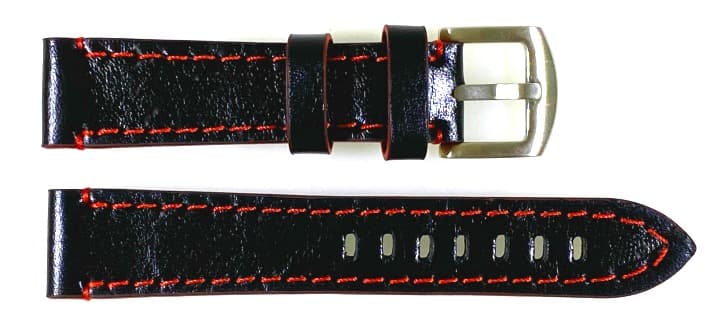 20mm Vostok, Armband AVIATOR, Kalbsleder, schwarz, rot gesteppt (LD20-05)