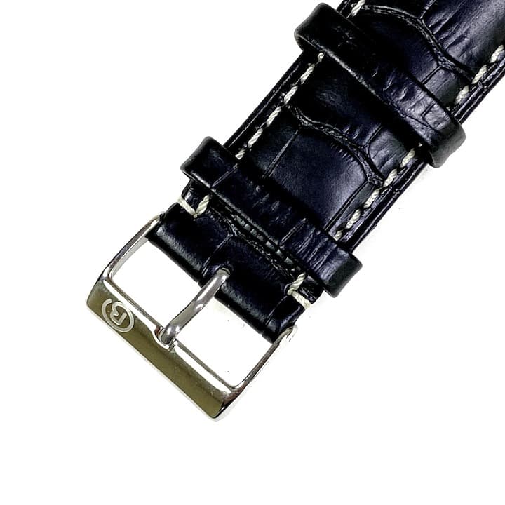 22mm, VOSTOK leather strap, black, white stitched (LD22-11) - 3