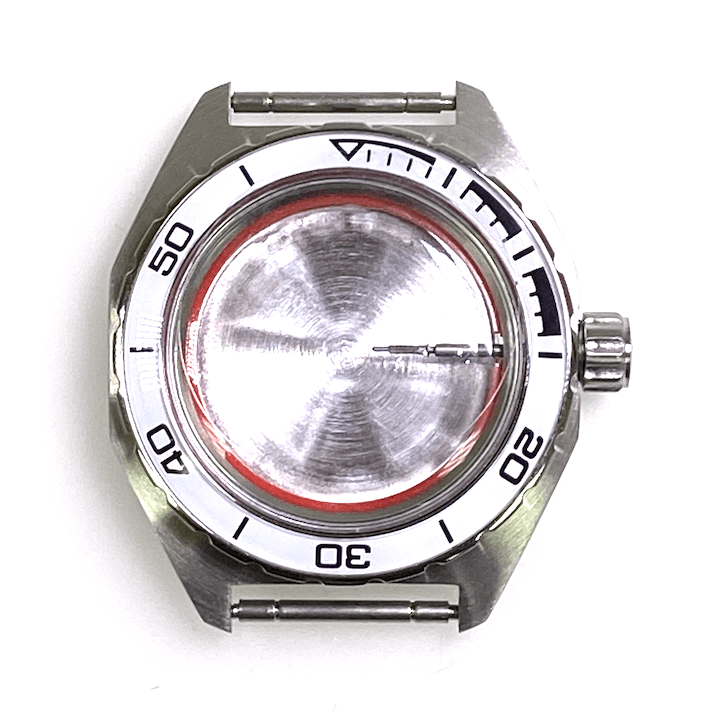 Gehäuse VOSTOK 650, gebürstet, Lünette mit weißem Insert (650ksb / 5)
