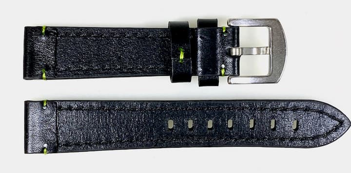 22mm VOSTOK, strap AVIATOR, calfskin, black, green stitched (LD22-06) - 2