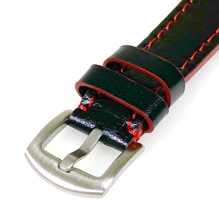 20mm VOSTOK, strap AVIATOR, calfskin, black, red stitched (LD20-05) - 3