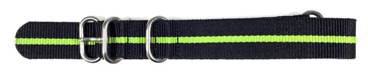20mm ZULU Armband Nylon schwarz mit mittigem grünem Streifen (ZULU00-20mm) - 2