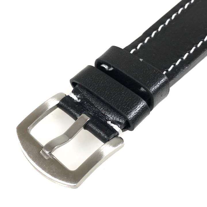 22mm VOSTOK, strap AVIATOR, calfskin, black, white stitched (LD22-02) - 2