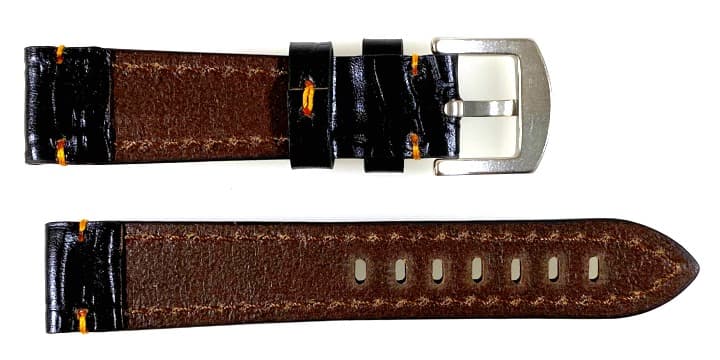 20mm VOSTOK, strap AVIATOR, calfskin, imitation of croco leather, black, orange stitched (LD20-10) - 2
