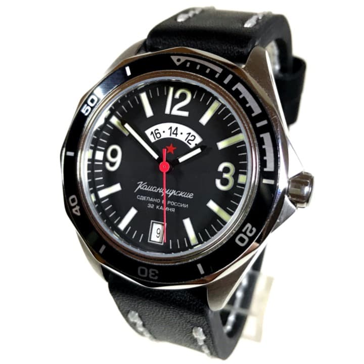 Automatik Taucheruhr KOMANDIRSKIE K-46 mit zusätzliche 24-Std.-Index von VOSTOK, 100m wasserdicht, Edelstahl, poliert, ø41mm 2432 / 460337 S2