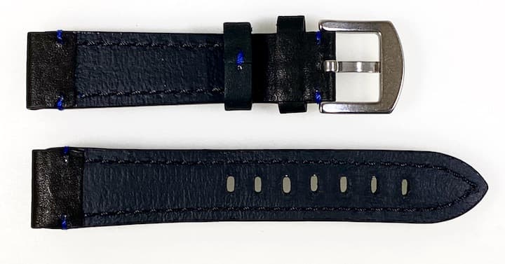22mm VOSTOK, strap AVIATOR, calfskin, black, blue stitched (LD22-04) - 2